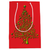 Moderne Metallic Groene Kerstboom Rode Vakantie Medium Cadeauzakje (Voorkant)