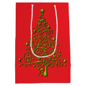 Moderne Metallic Groene Kerstboom Rode Vakantie Medium Cadeauzakje (Achterkant)