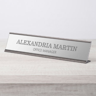 Moderne Metallic Minimal Silver Functietitel Naam Bureau Naambordje