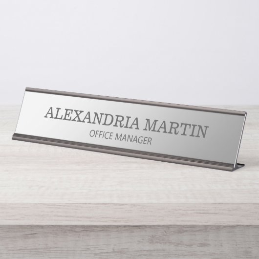 Moderne Metallic Minimal Silver Functietitel Naam Bureau Naambordje (Voorkant)