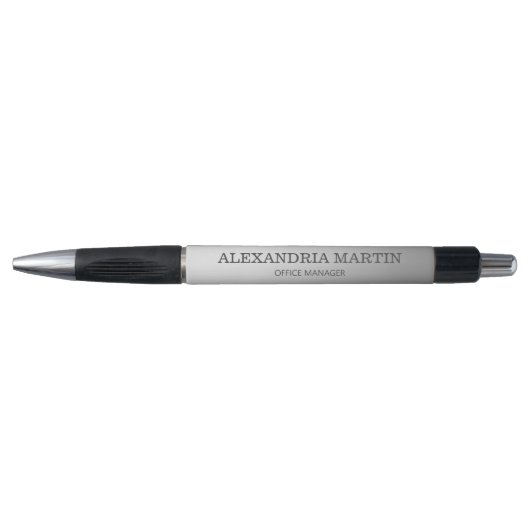 Moderne Metallic Minimal Zilver Functietitel Naam Pen (Voorkant)