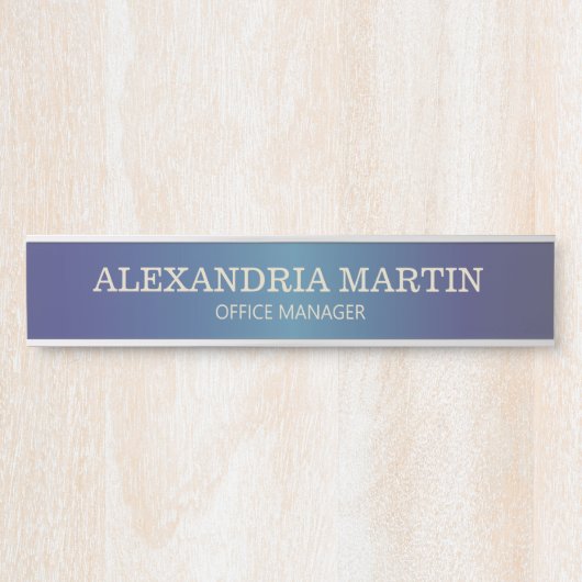 Moderne Metallic Navy Blauwe Naambordje met Functi (Voorkant)