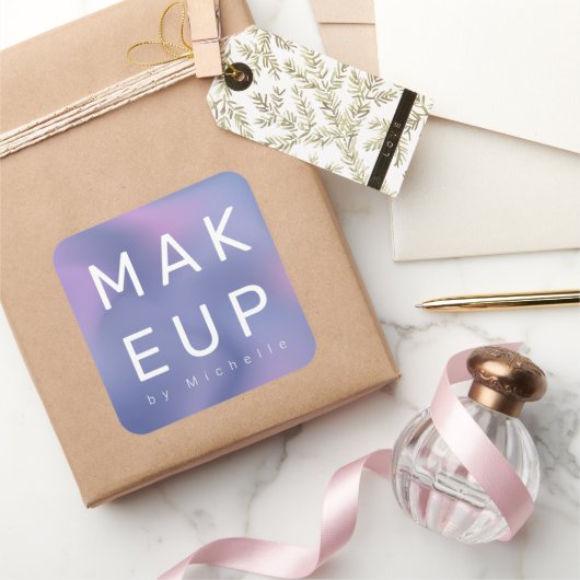 Moderne Metallic Ombre Make-up Artist Monogram Vierkante Sticker (Geschenken)