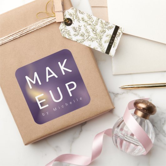 Moderne Metallic Ombre Make-up Artist Monogram Vierkante Sticker (Geschenken)