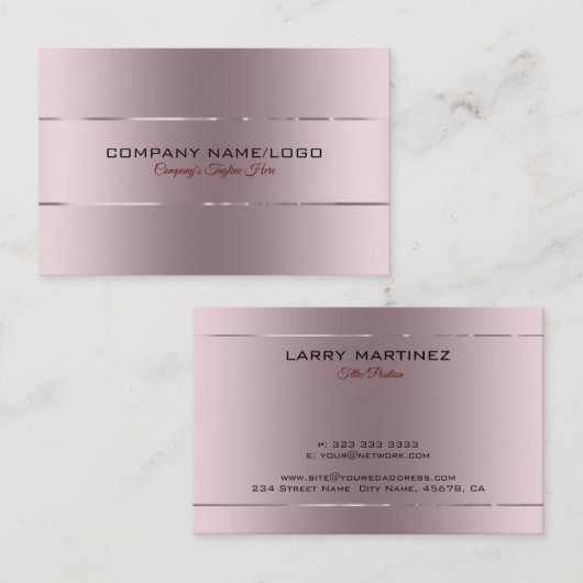 Moderne Metallic Roos-gouden roestvrijstalen look Visitekaartje (Voorkant / Achterkant)