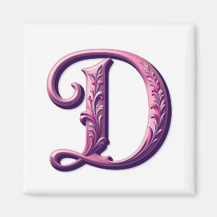 Moderne Metallic Rosemaling Letter D, Roze/Paars Magneet