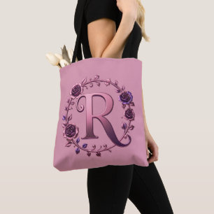 Moderne Metallic Rosemaling Letter R, Roze/Paars Tote Bag