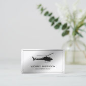 Moderne Metallic Steel Zilveren Helikopterpiloot Visitekaartje (Staand voorkant)