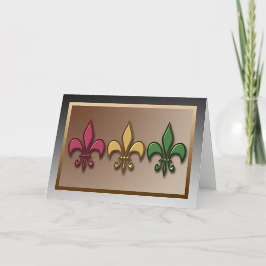 Moderne Metallic Style Fleur de Lis Christmas Feestdagen Kaart (Voorkant)