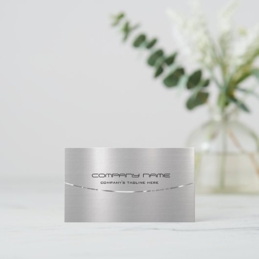 Moderne Metallic Zilver Geborsteld Aluminium Look Visitekaartje (Staand voorkant)