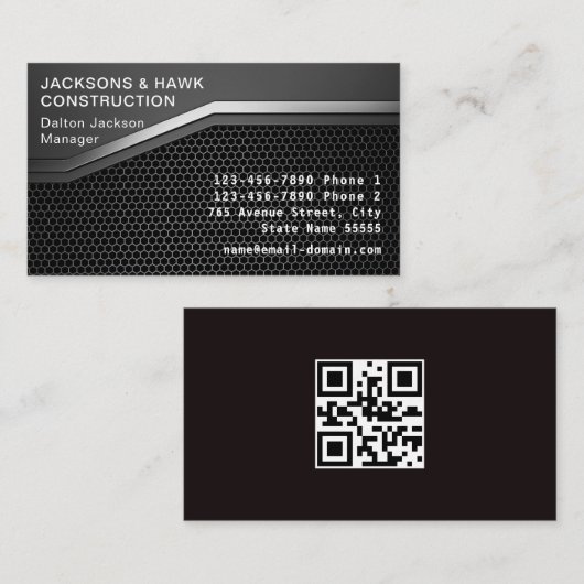 Moderne Metallic Zilver Look Eenvoudige Bouw Visitekaartje (Voorkant / Achterkant)