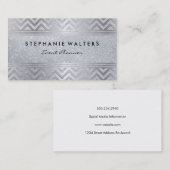 Moderne Metallic Zilveren Chevron en Glitter Visitekaartje (Voorkant / Achterkant)