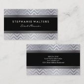 Moderne Metallic Zilveren Chevron en Glitter Visitekaartje (Voorkant / Achterkant)