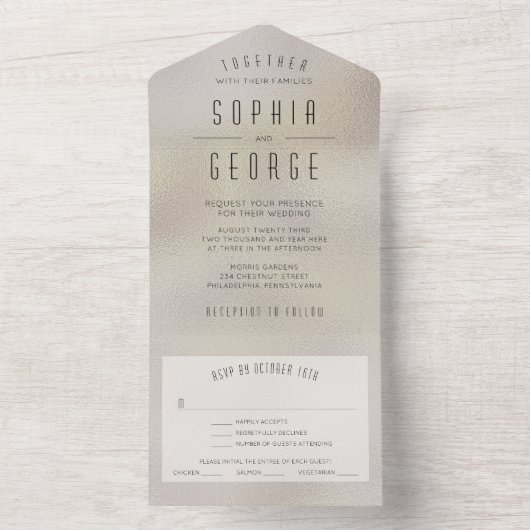 Moderne metallische Folie Minimale bruiloft uitnod All In One Uitnodiging (Binnen)