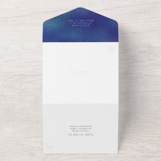 Moderne metallische Folie Minimale bruiloft uitnod All In One Uitnodiging (Buitenkant)