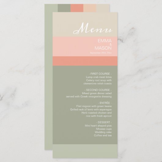 Moderne Metro Peach Coral Sage Menu (Voorkant / Achterkant)