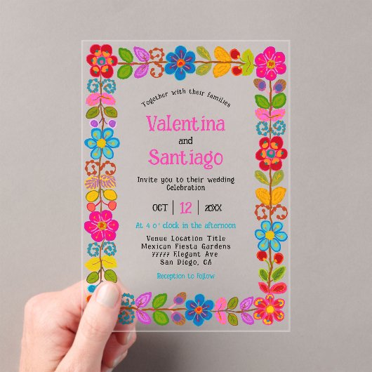Moderne Mexicaanse acryl bruiloft uitnodiging (Insitu (Draagbaar))