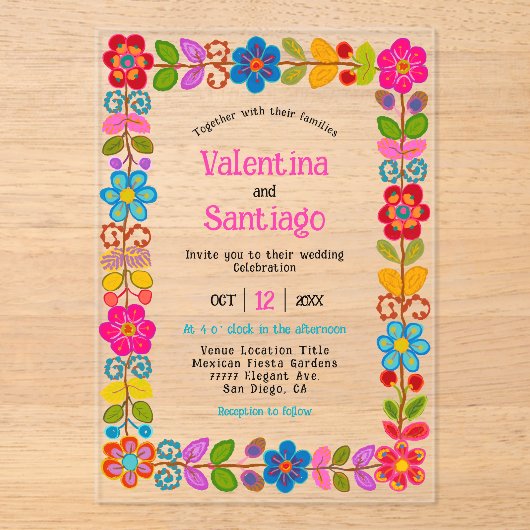 Moderne Mexicaanse acryl bruiloft uitnodiging (Voorkant)