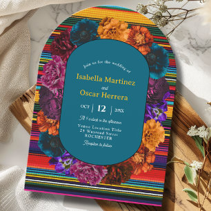 Moderne Mexicaanse bloemen boog bruiloft Kaart