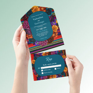Moderne Mexicaanse bloemen bruiloft All In One Uitnodiging