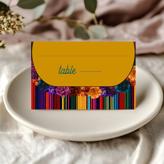 Moderne Mexicaanse bloemen bruiloft geel Plaatskaartje