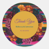 Moderne Mexicaanse bloemen bruiloft geel Ronde Sticker (Voorkant)