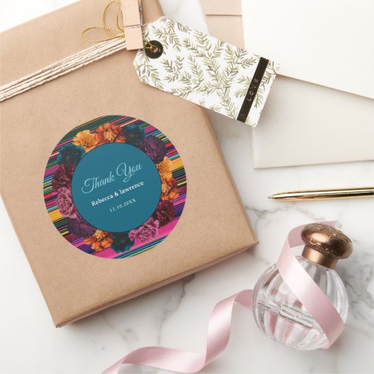 Moderne Mexicaanse bloemen bruiloft Ronde Sticker (Geschenken)