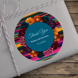 Moderne Mexicaanse bloemen bruiloft Ronde Sticker