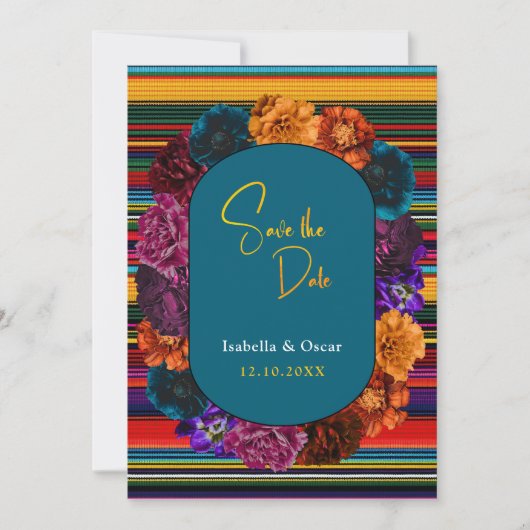 Moderne Mexicaanse bloemen bruiloft Save The Date (Voorkant)