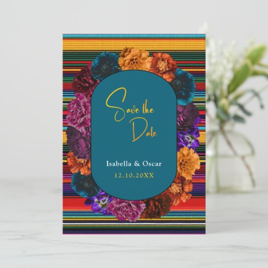 Moderne Mexicaanse bloemen bruiloft Save The Date (Staand voorkant)