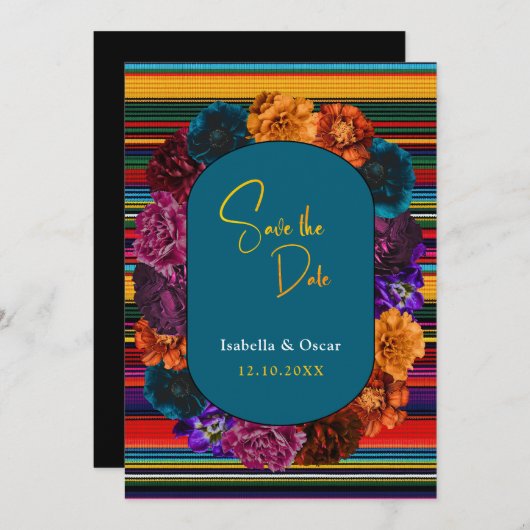 Moderne Mexicaanse bloemen bruiloft Save The Date (Voorkant / Achterkant)