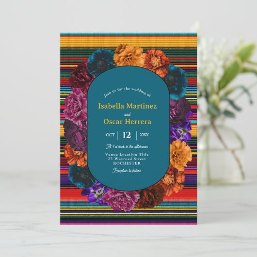 Moderne Mexicaanse bloemen bruiloft uitnodiging (Staand voorkant)