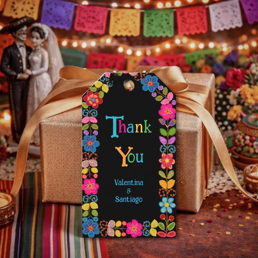 Moderne Mexicaanse bloemrijke bruiloft Cadeaulabel