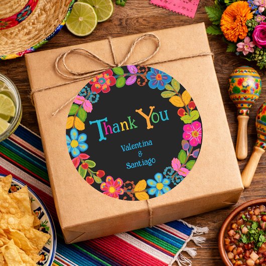 Moderne Mexicaanse bloemrijke bruiloft Ronde Sticker