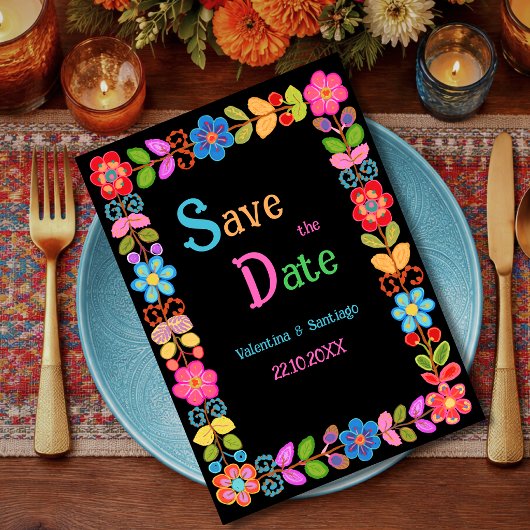 Moderne Mexicaanse bloemrijke bruiloft Save The Date