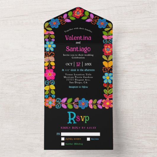 Moderne Mexicaanse bruiloft All In One Uitnodiging (Binnen)
