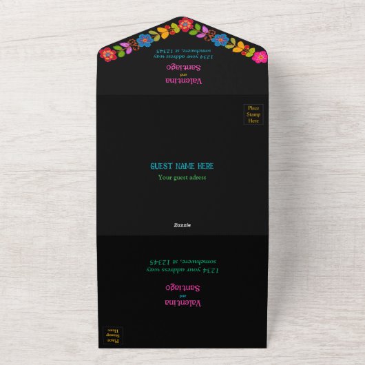 Moderne Mexicaanse bruiloft All In One Uitnodiging (Buitenkant)