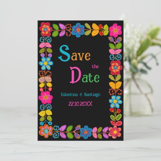 Moderne Mexicaanse bruiloft Save The Date (Staand voorkant)