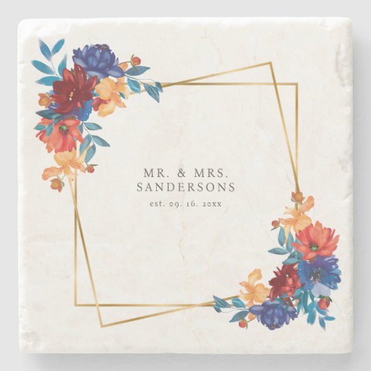 Moderne Mexicaanse Fiesta Bloem Bruiloft Stenen Onderzetter (Voorkant)