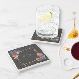 Moderne Mexicaanse Fiesta Bloem Zwart Bruiloft Stenen Onderzetter