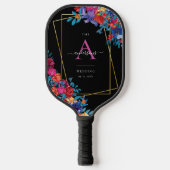 Moderne Mexicaanse Fiesta Bloemen Zwart Bruiloft Pickleball Paddle (Voorkant)
