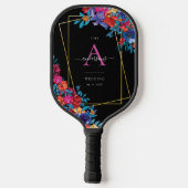 Moderne Mexicaanse Fiesta Bloemen Zwart Bruiloft Pickleball Paddle (Achterkant)