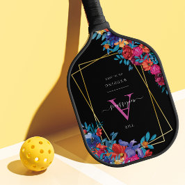 Moderne Mexicaanse Fiesta Bloemen Zwart Bruiloft Pickleball Paddle