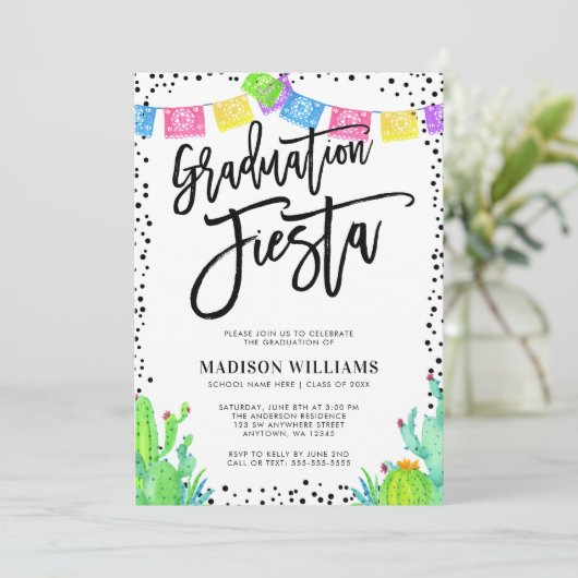Moderne Mexicaanse Fiesta Graduation Party Kaart (Staand voorkant)