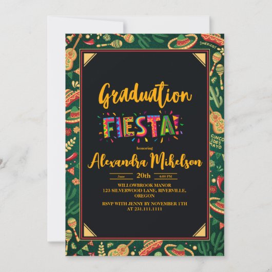 Moderne Mexicaanse Fiesta Graduation Party Kaart (Voorkant)