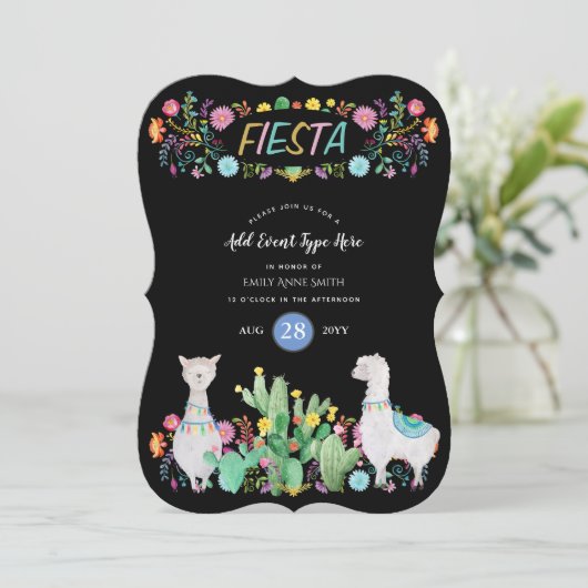Moderne Mexicaanse Fiesta Lama Folk Bloemen ELKE G Kaart (Staand voorkant)