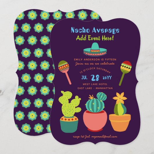 Moderne Mexicaanse FIESTA Uitnodigingen NACHO GEMI (Voorkant / Achterkant)