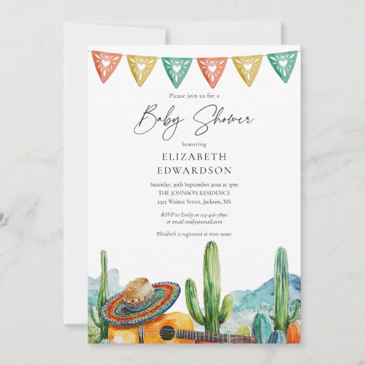 Moderne Mexicaanse Fiesta Watercolor Baby Shower Kaart (Voorkant)