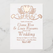 Moderne Mexicaanse Folk Floral Heart Wedding geper Folie Uitnodiging (Voorkant)