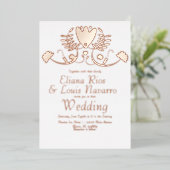 Moderne Mexicaanse Folk Floral Heart Wedding geper Folie Uitnodiging (Staand Voorkant)